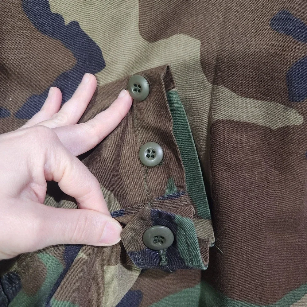 Vintage 90s Military Woodland Camo Combat Coat Medium Long BDU US Army M81 Ruger